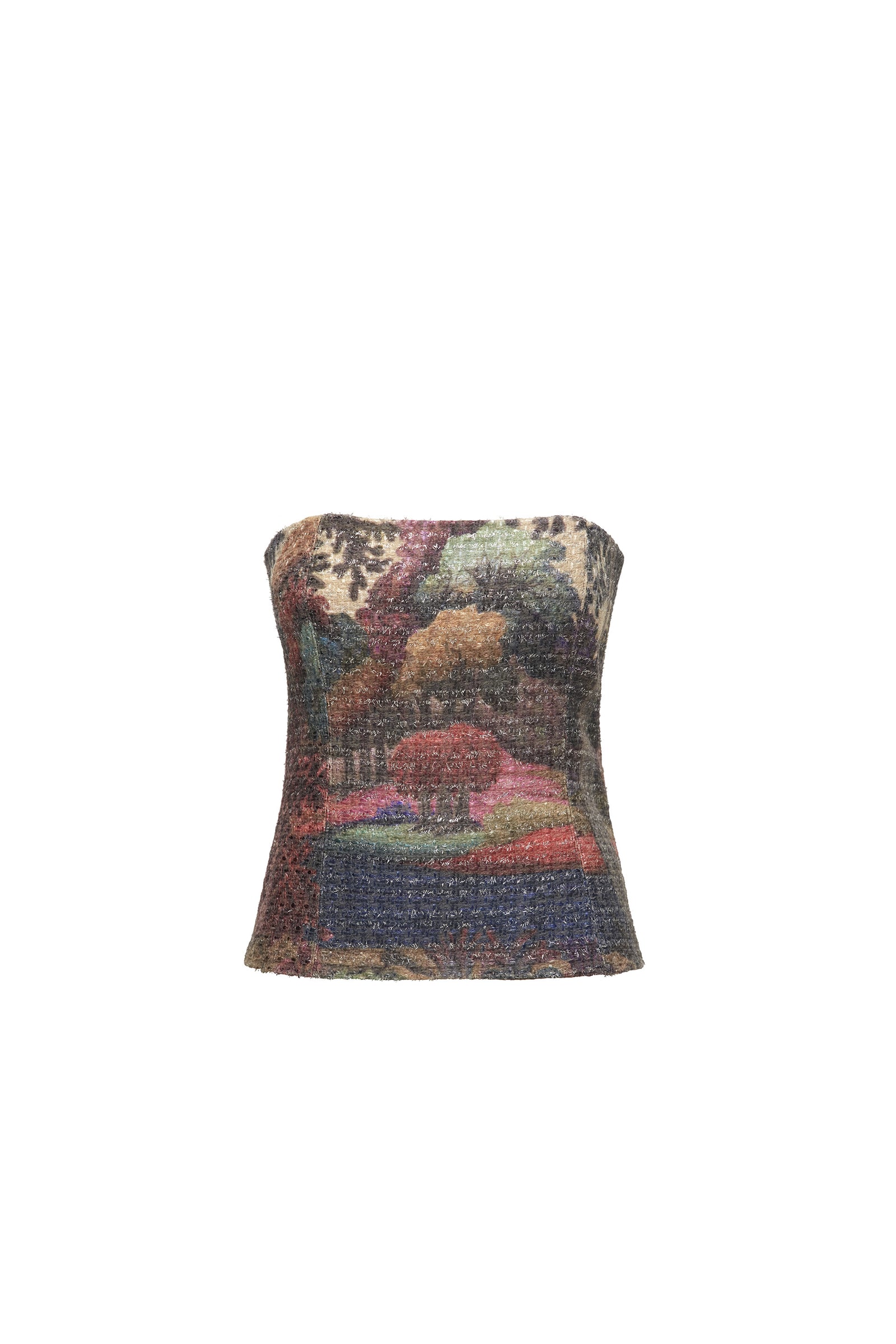 TOP CORSET TWEED ESTAMPA FLORESTA COLORIDA – TIG STORE