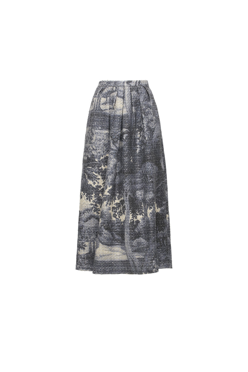 SAIA LONGA PREGAS TWEED ESTAMPA FLORESTA AZUL (8319873876195)