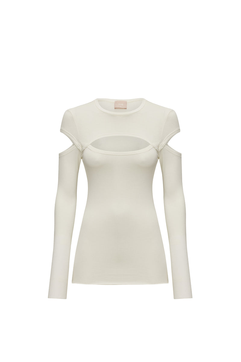 BLUSA MANGA LONGA RECORTE COLO E BRAÇO MALHA OFF WHITE (8319868993763)