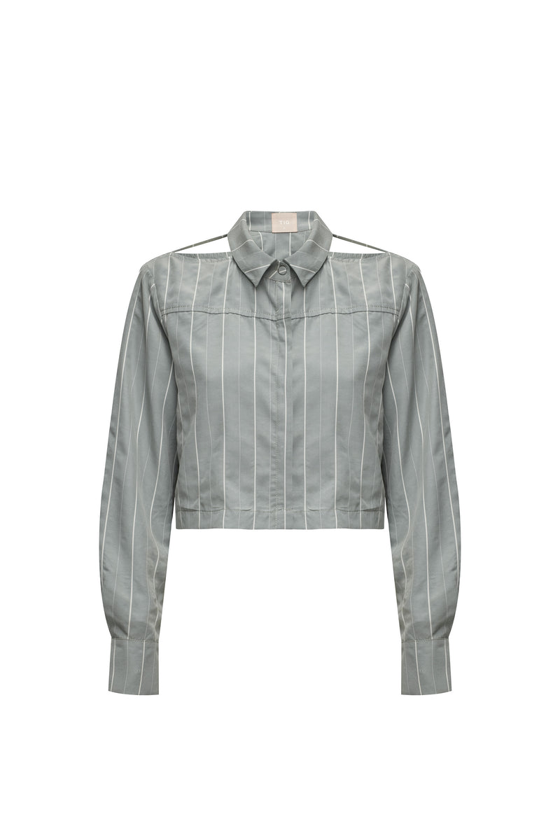 CAMISA CROPPED ABERTURA OMBRO LIOCEL LISTRADA VERDE (8319871910115)