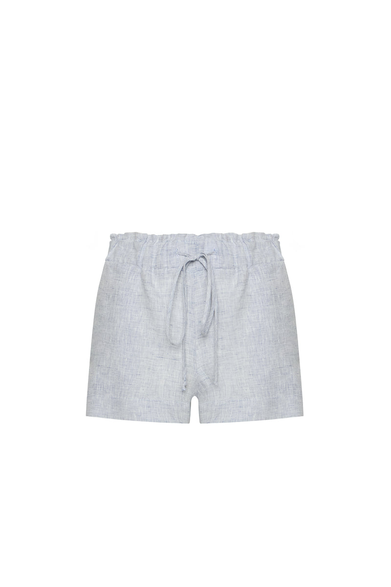 SHORTS ELÁSTICO CÓS LINHO MESCLA AZUL (8644104585443)