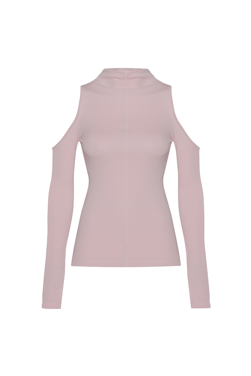 BLUSA GOLA ALTA ABERTURA OMBRO MALHA ROSA (8784863101155)