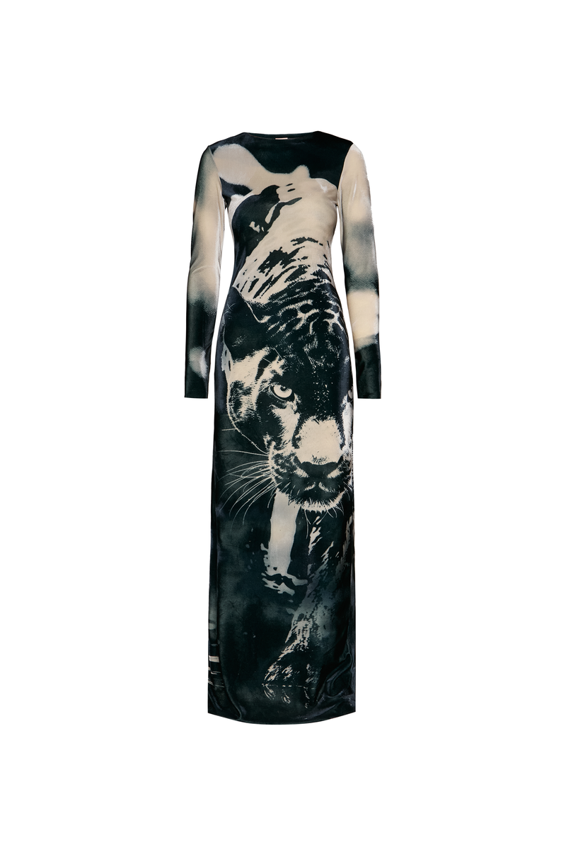 VESTIDO LONGO MANGA LONGA LUVAS VELUDO PANTERA (8809479045347)