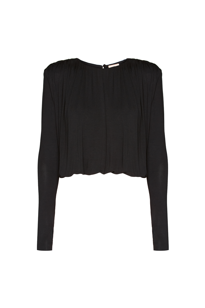 BLUSA DRAPEADA MANGA LONGA MALHA PRETA (8809476260067)