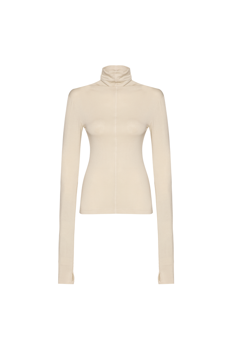 BLUSA MANGA LONGA GOLA ALTA MALHA BEGE (8809476587747)