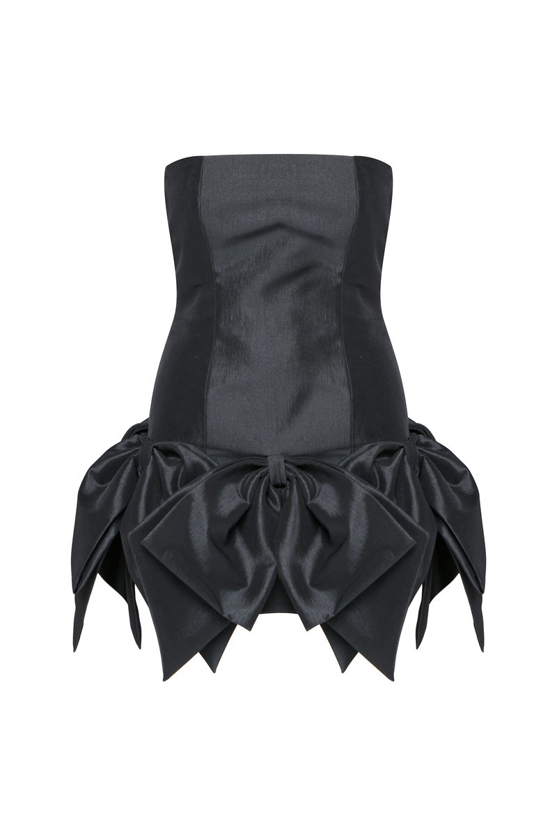 VESTIDO CURTO TOMARA QUE CAIA LAÇOS TAFETÁ PRETO (8838231752931)