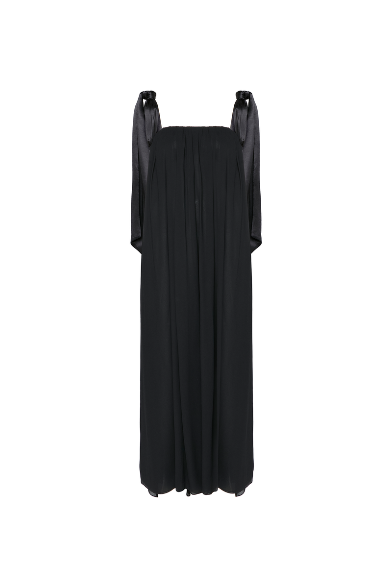 VESTIDO LONGO TOMARA QUE CAIA GGT FAIXA LAÇO BRAÇOS PRETO (8838232473827)