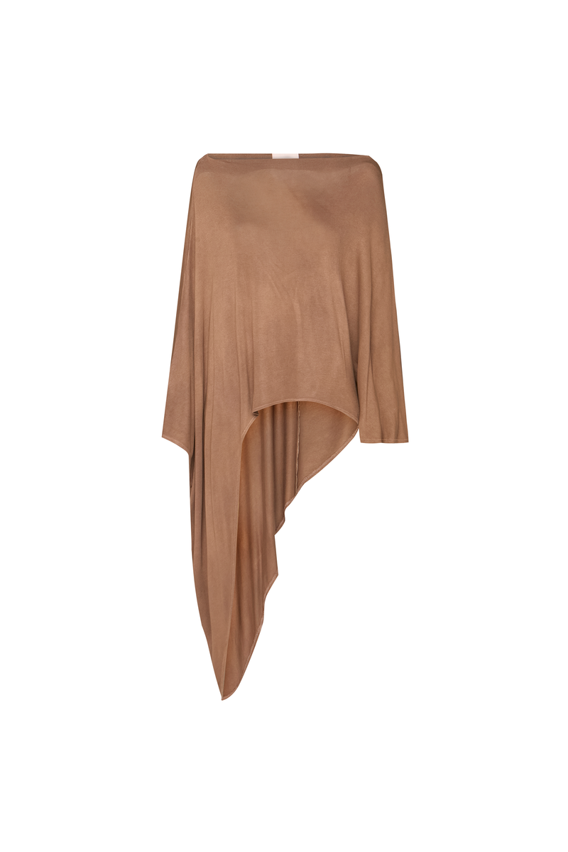 KAFTAN ASSIMÉTRICO MALHA MARROM (8838230507747)