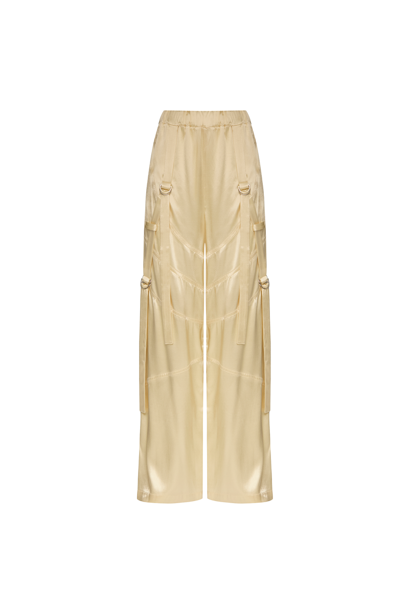CALÇA RECORTES FAIXAS CETIM CREME (8838229065955)