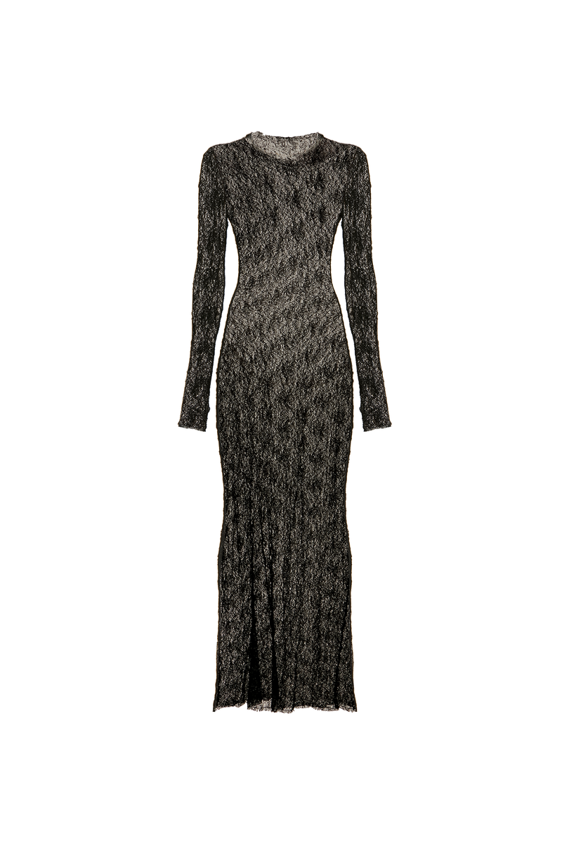 VESTIDO LONGO MANGA LONGA RENDA PRETA (8838232375523)