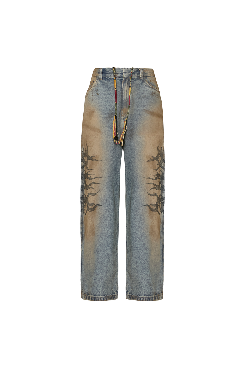 CALÇA JEANS ONE LOVE PINTADA À MÃO (8864518439139)
