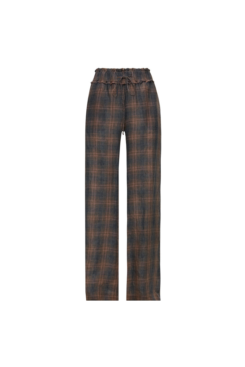 CALÇA ELÁSTICO CÓS LINHO XADREZ AZUL E VINHO (8864518340835)