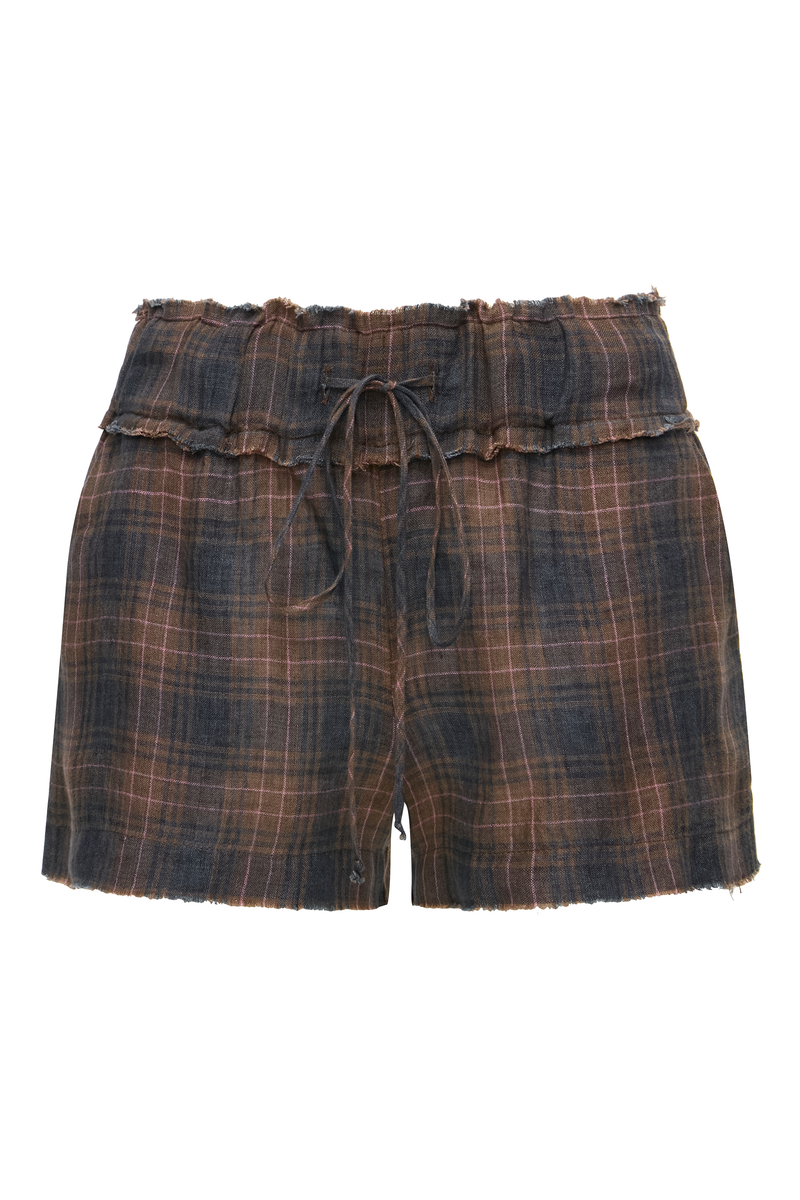 SHORTS ELÁSTICO CÓS LINHO XADREZ AZUL E VINHO (8864519979235)