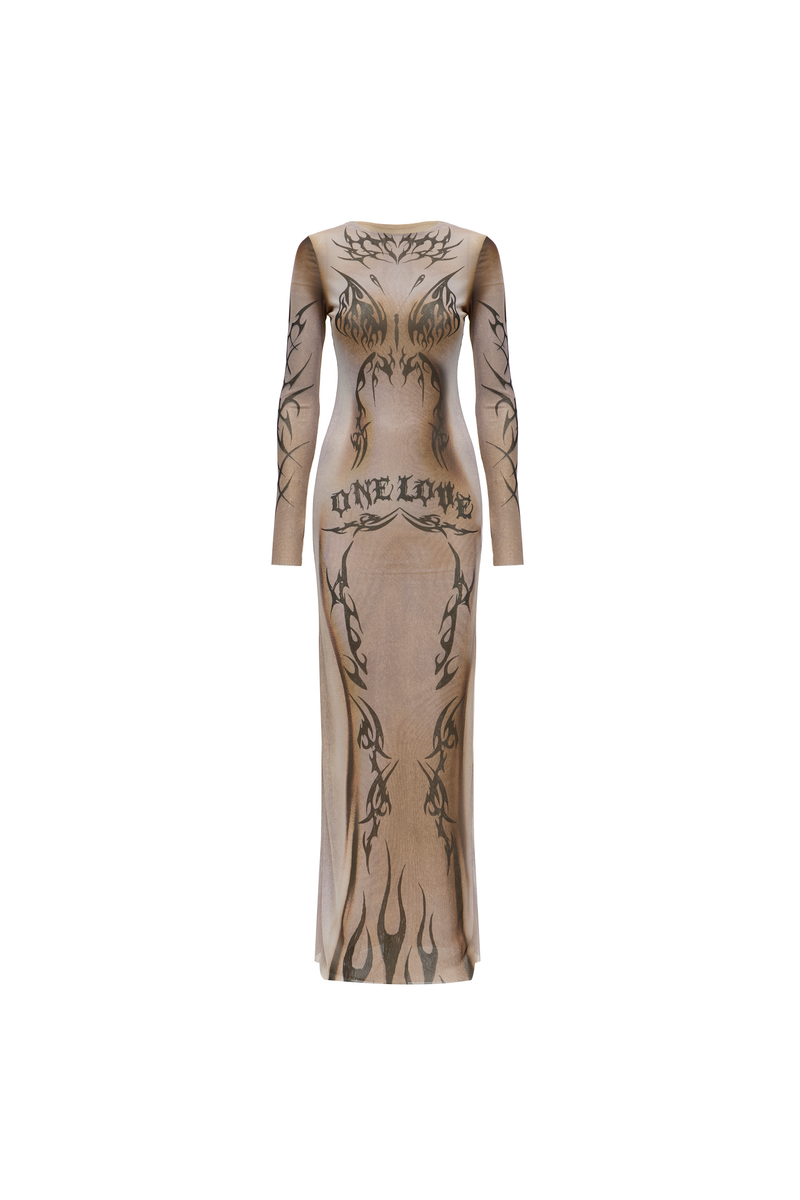 VESTIDO LONGO MANGA LONGA TULE TRIBAL ONE LOVE (8864603144419)