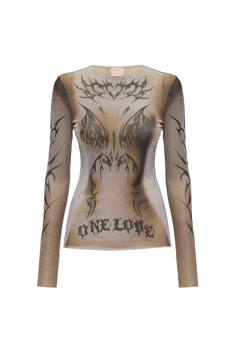 BLUSA MANGA LONGA TULE TRIBAL ONE LOVE (8864601964771)