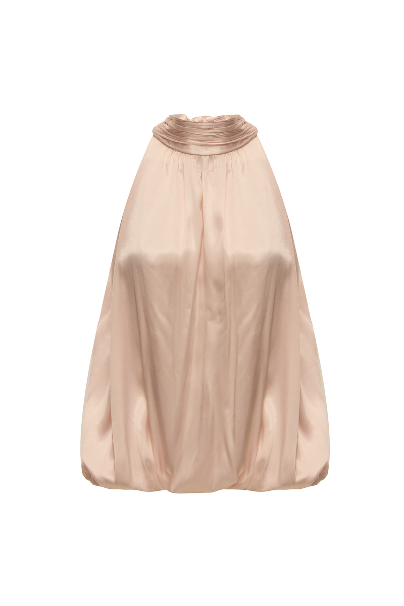 BLUSA GOLA ALTA DRAPEADA SEM MANGA CETIM ROSA (8864517390563)