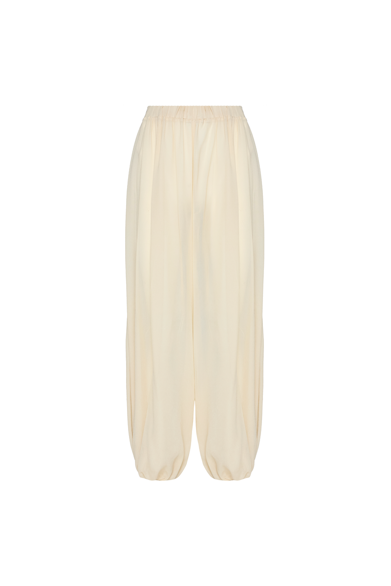 CALÇA ELÁSTICO CÓS E BARRA GEORGETE MANTEIGA (8904897790179)