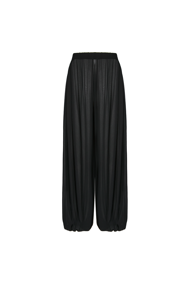 CALÇA ELÁSTICO CÓS E BARRA GEORGETE PRETO (8904897888483)