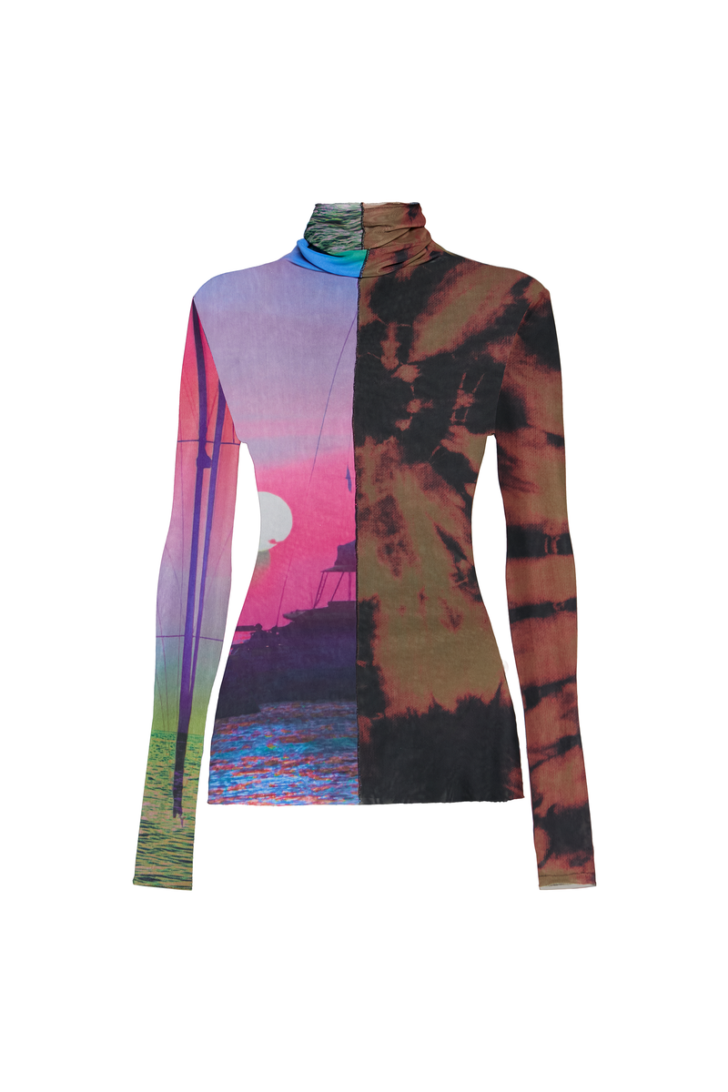 BLUSA GOLA ALTA MANGA LONGA TULE POR DO SOL (8905756999907)