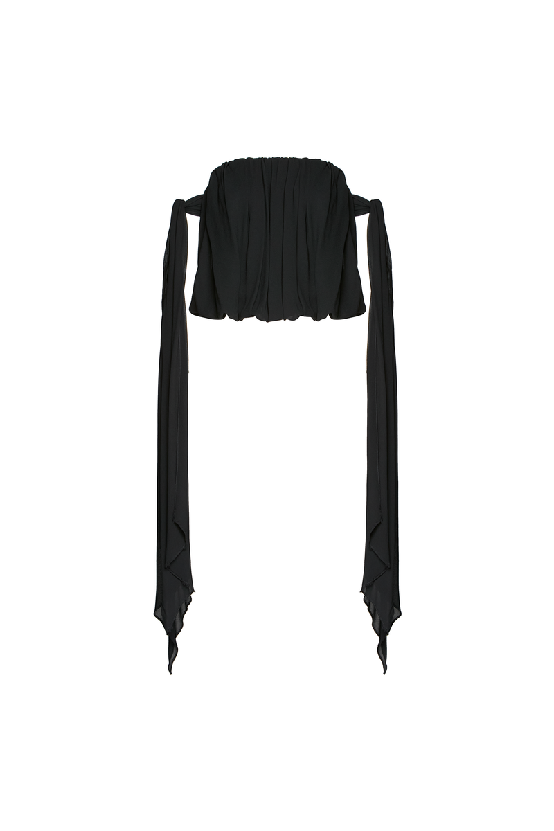 BLUSA TOMARA QUE CAIA BALONÊ FAIXAS LATERAIS GEORGETE PRETO (8904897265891)