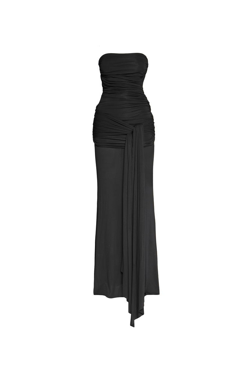 VESTIDO LONGO TOMARA QUE CAIA TRANSPASSES MALHA PRETO (8904899821795)