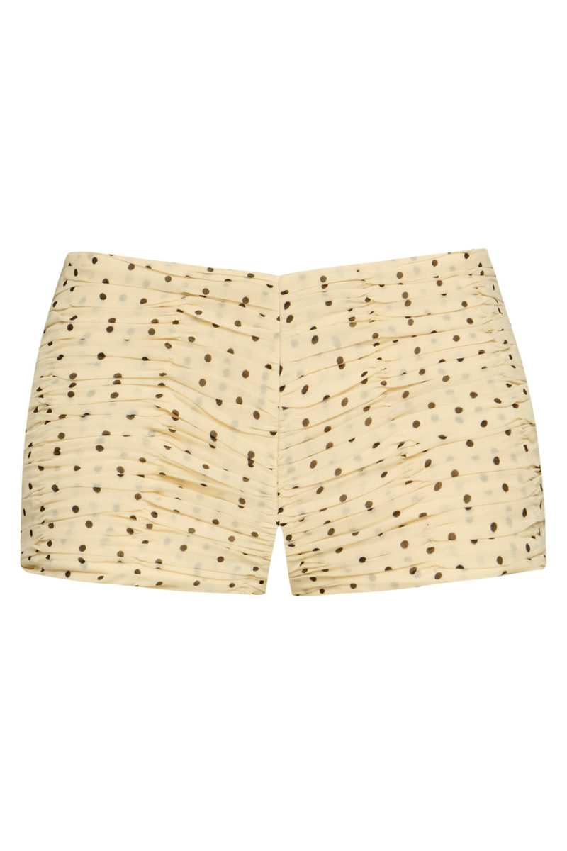 MINI SHORTS DRAPEADO GEORGETE POÁ MANTEIGA (8928991412451)