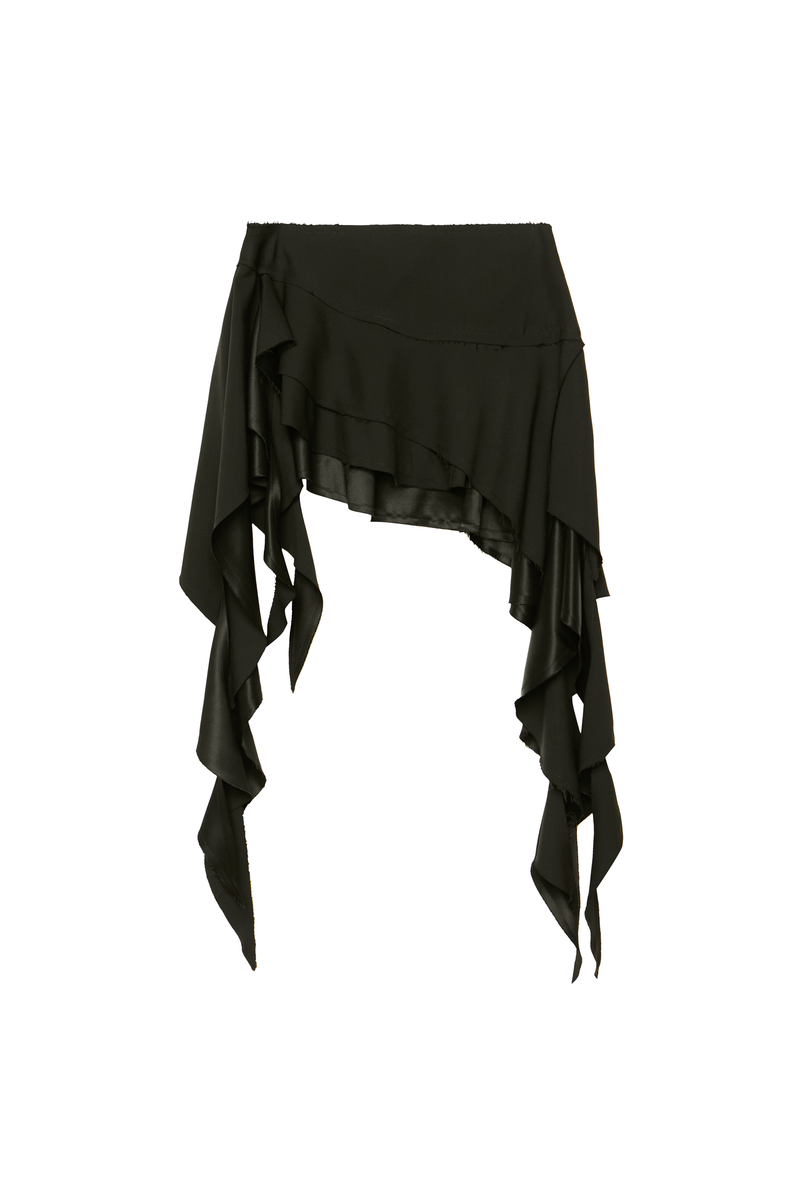 MINI SAIA A FIO BABADOS ASSIMÉTRICOS PATOU HEAVY PRETO (8928990068963)