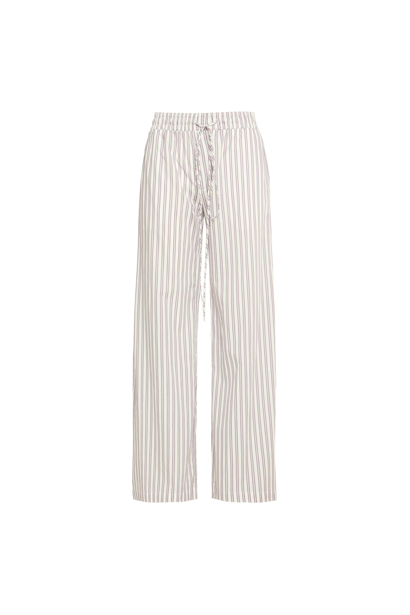 CALÇA CÓS ELÁSTICO TRICOLINE LISTRAS LILÁS E OFF WHITE (8928987840739)