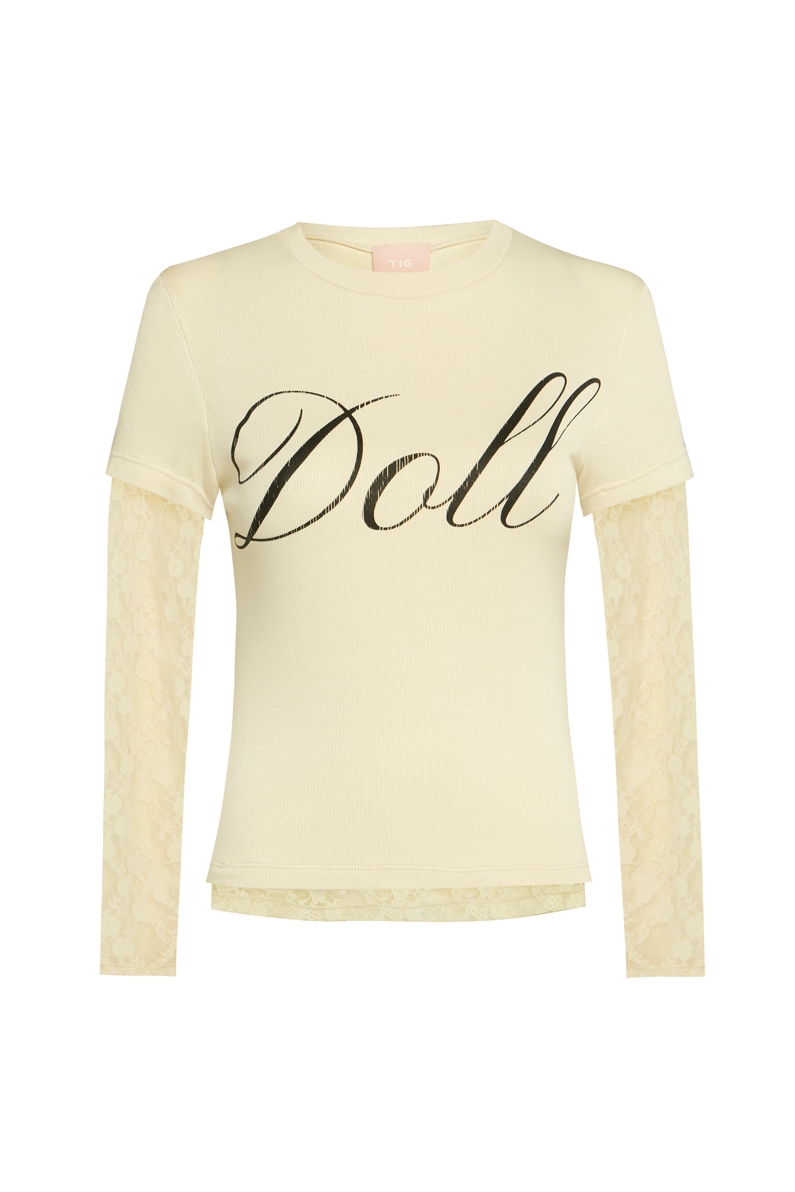 CAMISETA SOBREPOSIÇÃO MANGA RENDA OFF WHITE DOLL – TIG STORE