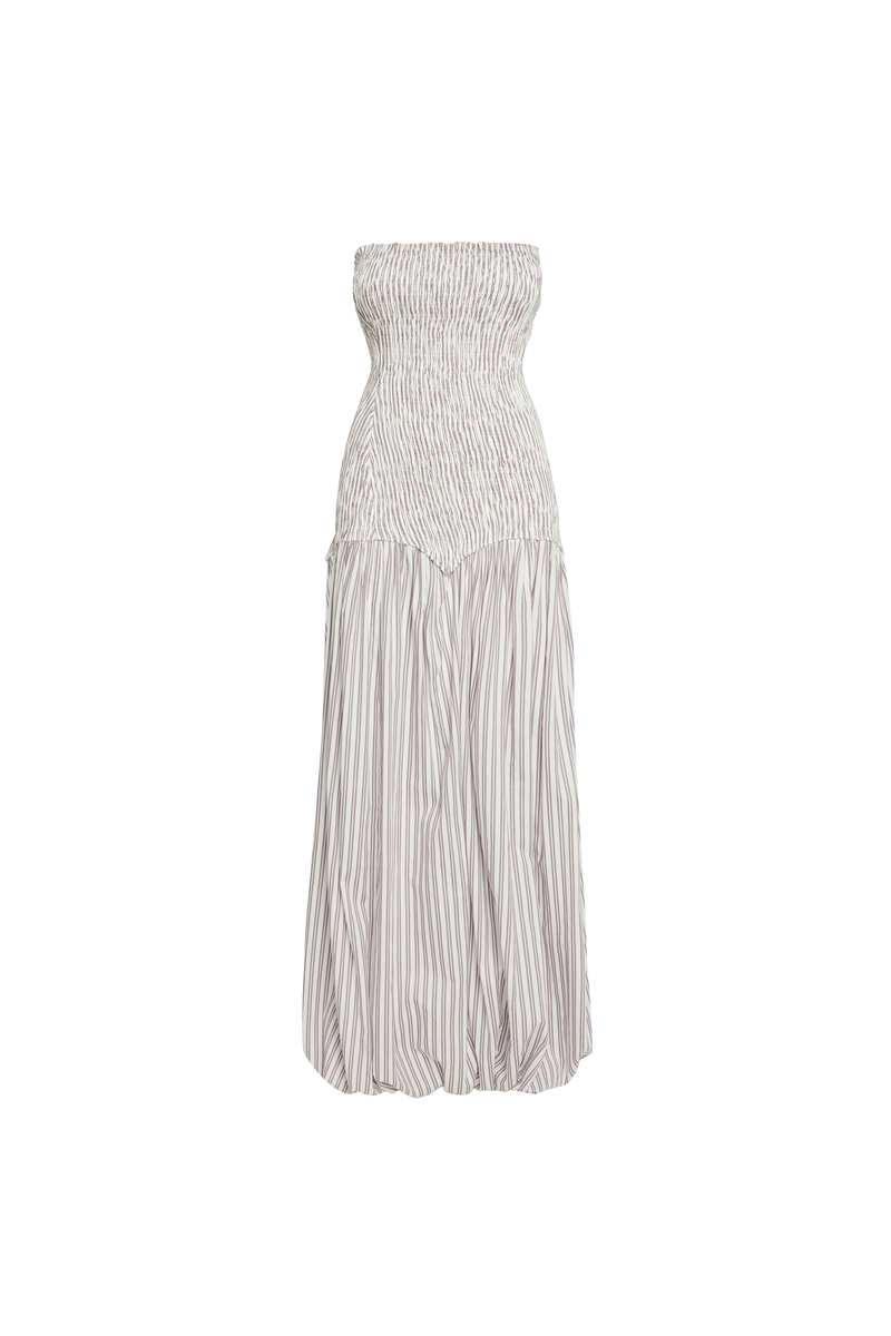 VESTIDO LONGO BALONÊ TOMARA QUE CAIA CORPO LASTEX TRICOLINE LILÁS E OFF WHITE (8928999112931)