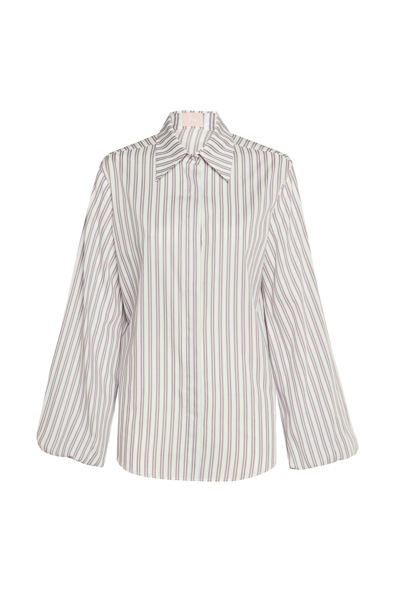 CAMISA MANGA BALONÊ TRICOLINE LISTRAS LILÁS E OFF WHITE (8928988168419)