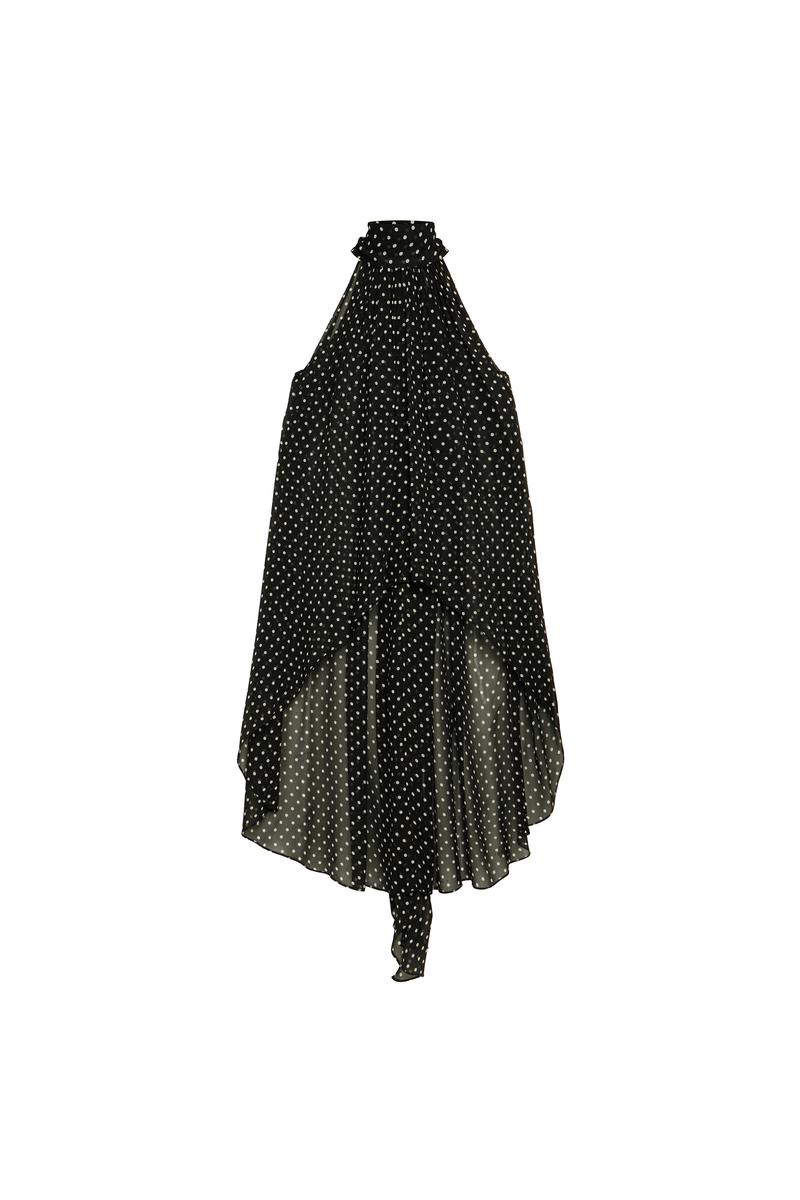 BLUSA GOLA ALTA MULLET GEORGETE POÁ PRETO (8928981713123)