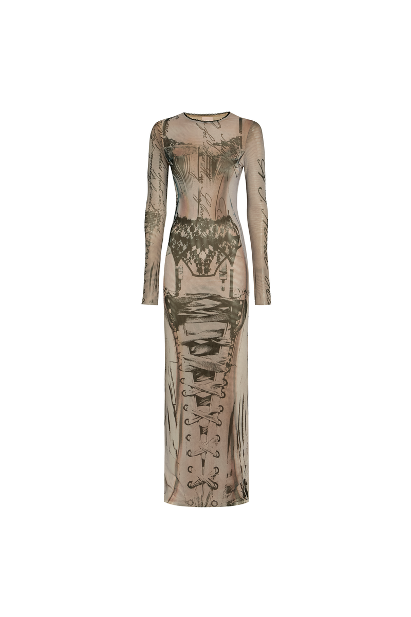 VESTIDO LONGO MANGA LONGA TULE ESTAMPA CORSET (8929000194275)