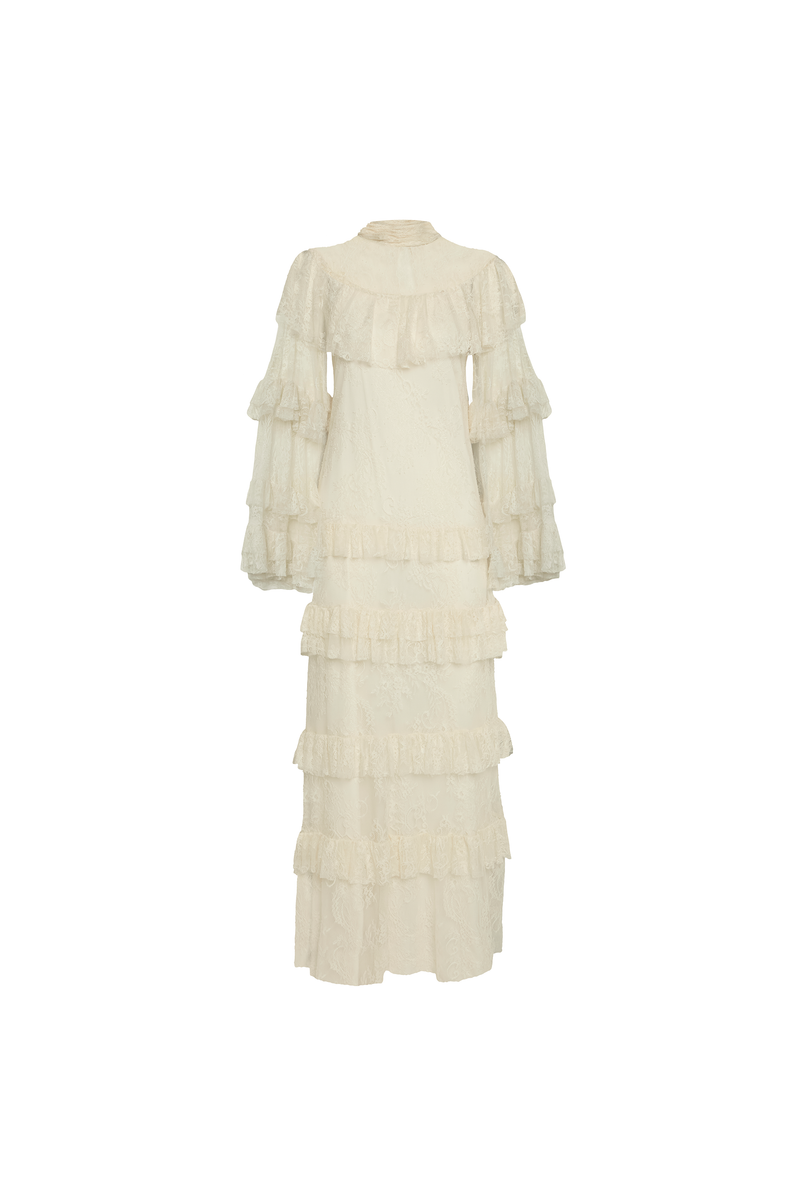 VESTDO LONGO GOLA ALTA BABADOS RENDA OFF WHITE (8928998031587)