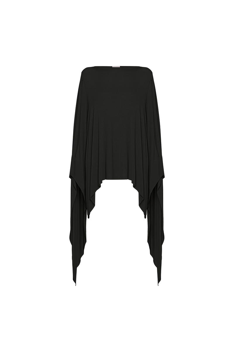 BLUSA AMPLA MANGA COM PONTA MALHA PRETA (8928980074723)