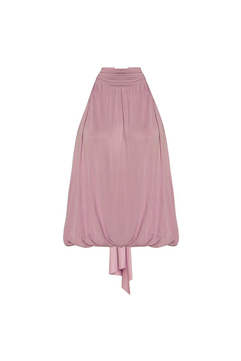 BLUSA GOLA ALTA DRAPEADA SEM MANGA MALHA LAVANDA (8928980992227)