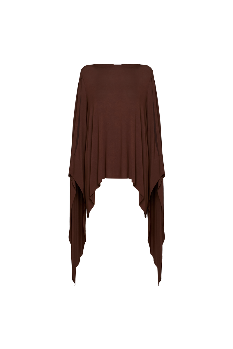 BLUSA AMPLA MANGA COM PONTA MALHA MARROM (8928979910883)