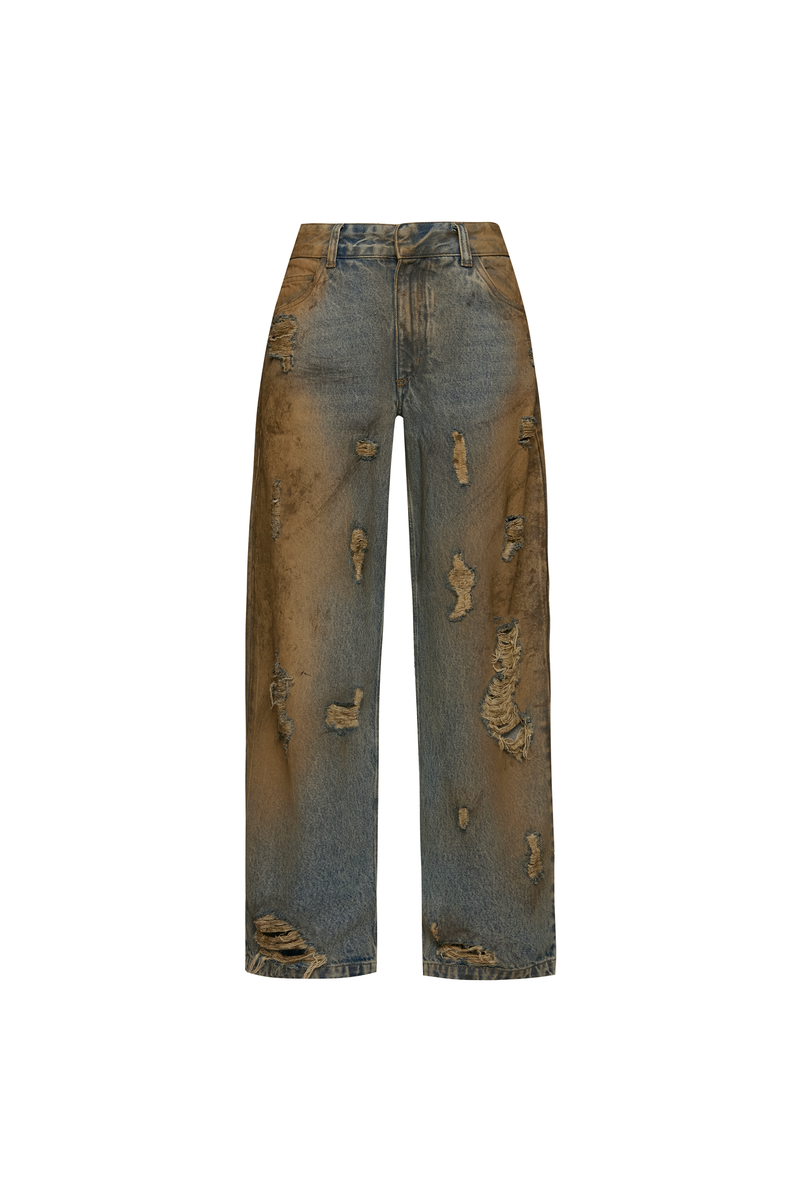 CALÇA JEANS BALLOON MANCHADA COM RASGOS (8952670748899)