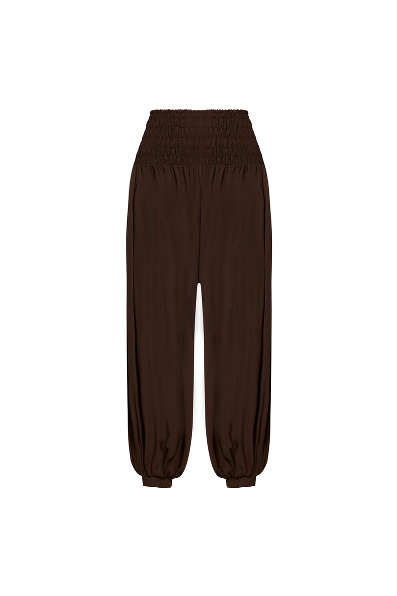CALÇA PALA LASTEX ELÁSTICO BARRA GEORGETE MARROM (8950207742179)