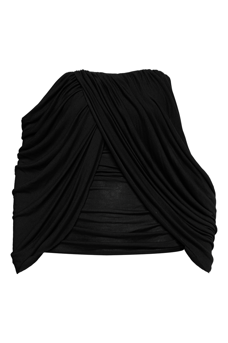 BLUSA TOMARA QUE CAIA FAIXAS DRAPEADAS MALHA PRETA (8950207283427)