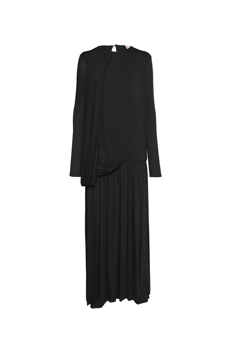 VESTIDO LONGO AMPLO MANGA LONGA MALHA PRETO (8950210068707)