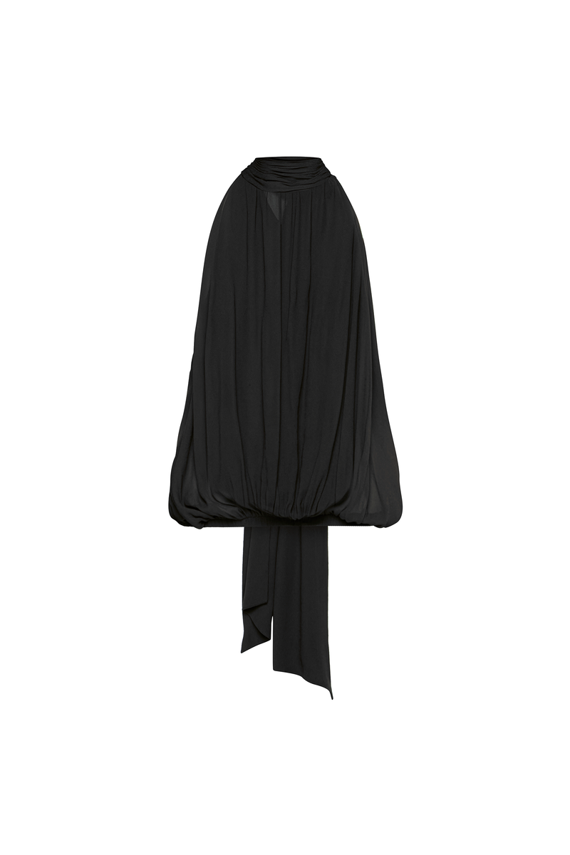 BLUSA GOLA ALTA SEM MANGA ELÁSTICO BARRA GEORGETE PRETO (8950206759139)
