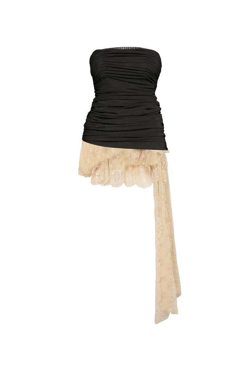 VESTIDO CURTO TOMARA QUE CAIA TULE DRAPEADO BABADOS RENDAS (8950209446115)