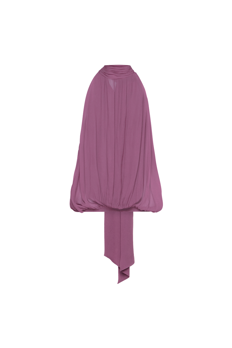 BLUSA GOLA ALTA SEM MANGA ELÁSTICO BARRA GEORGETE LAVANDA (8950206628067)