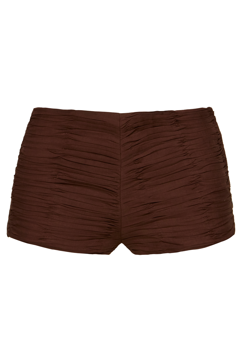 MINI SHORTS DRAPEADO ALGODÃO MARROM (8980754792675)