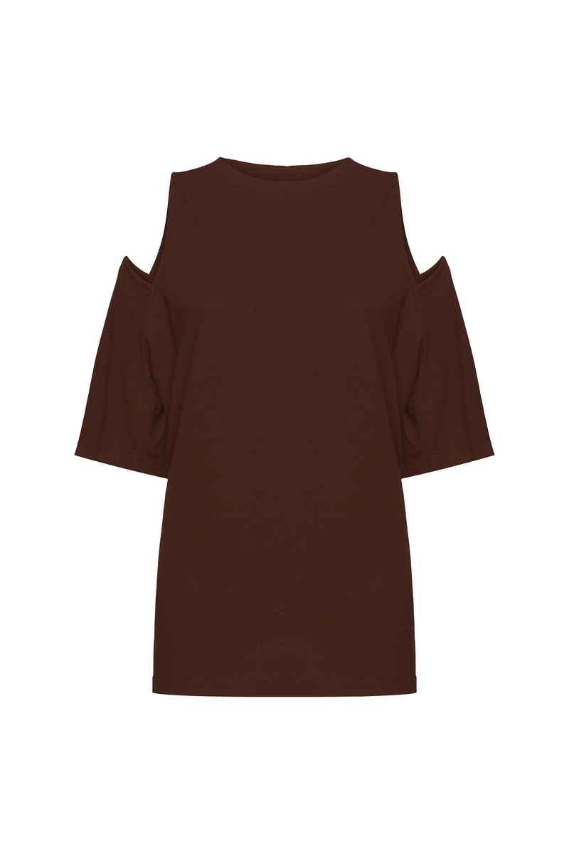 CAMISETA ABERTURA OMBRO MALHA MARROM (8980753023203)