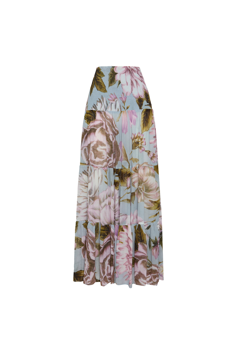 SAIA LONGA CAMADAS PALA LASTEX GEORGETE FLORAL AZUL (8980755415267)