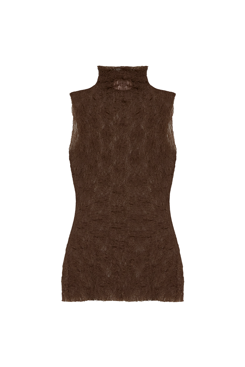 BLUSA SEM MANGA GOLA ALTA RENDA MARROM (8980751941859)