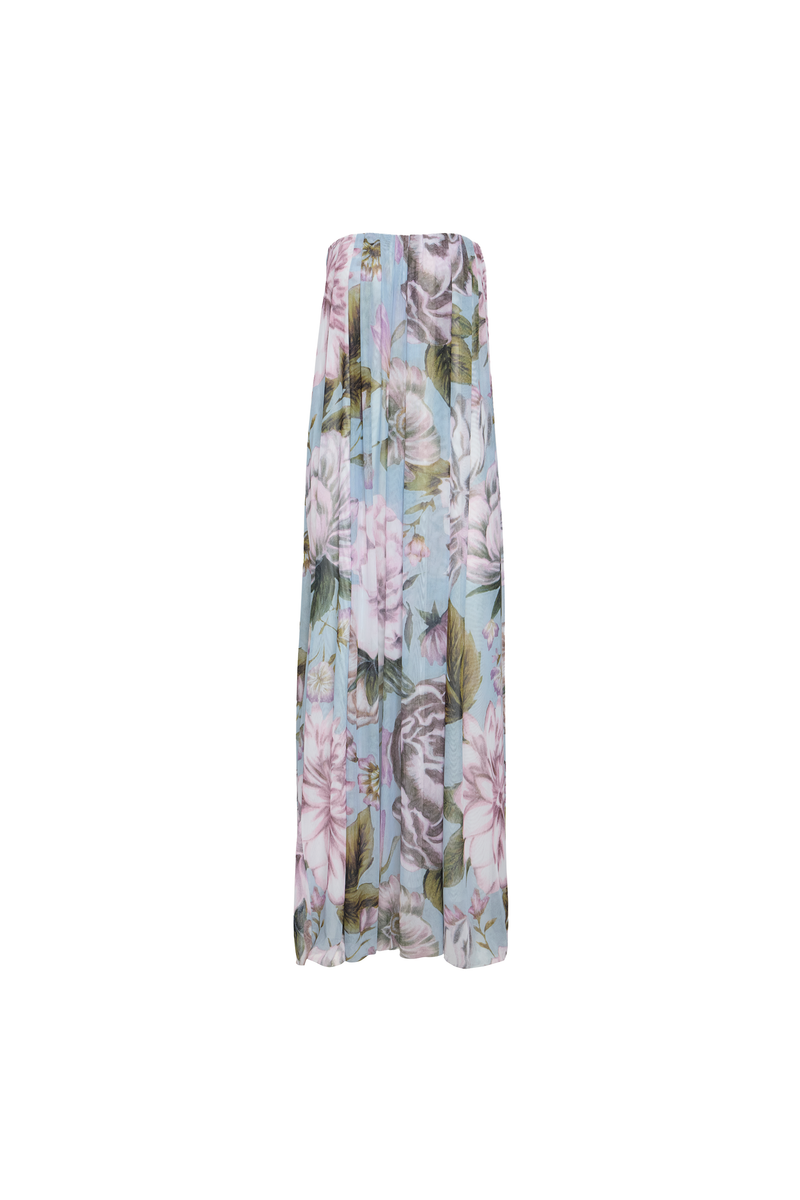 VESTIDO LONGO AMPLO TOMARA QUE CAIA TULE FLORAL AZUL (8980757840099)
