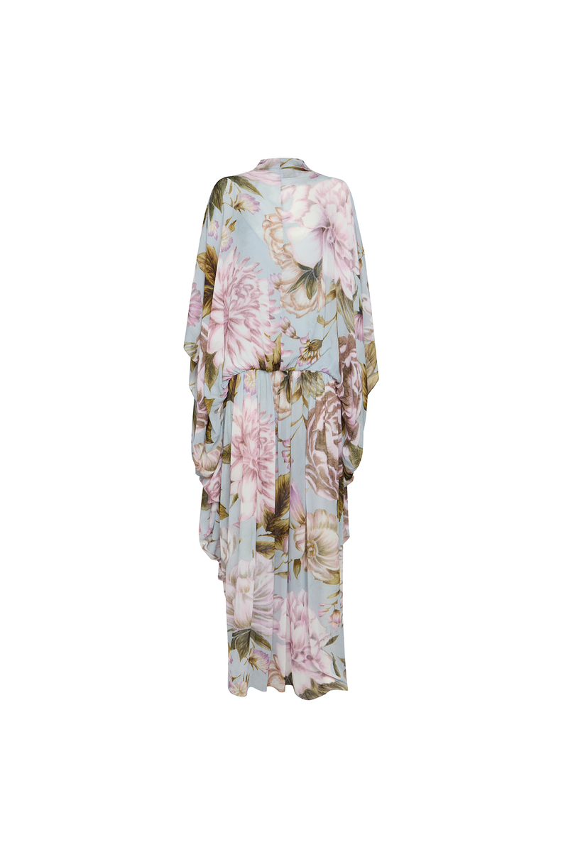 VESTIDO LONGO AMPLO CAPA GEORGETE FLORAL AZUL (8980757414115)